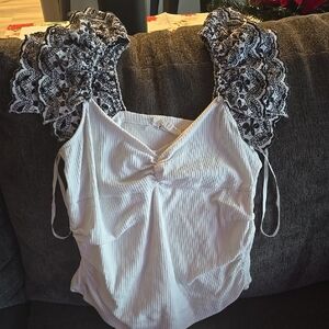 Anthropologie White Ribbed Top